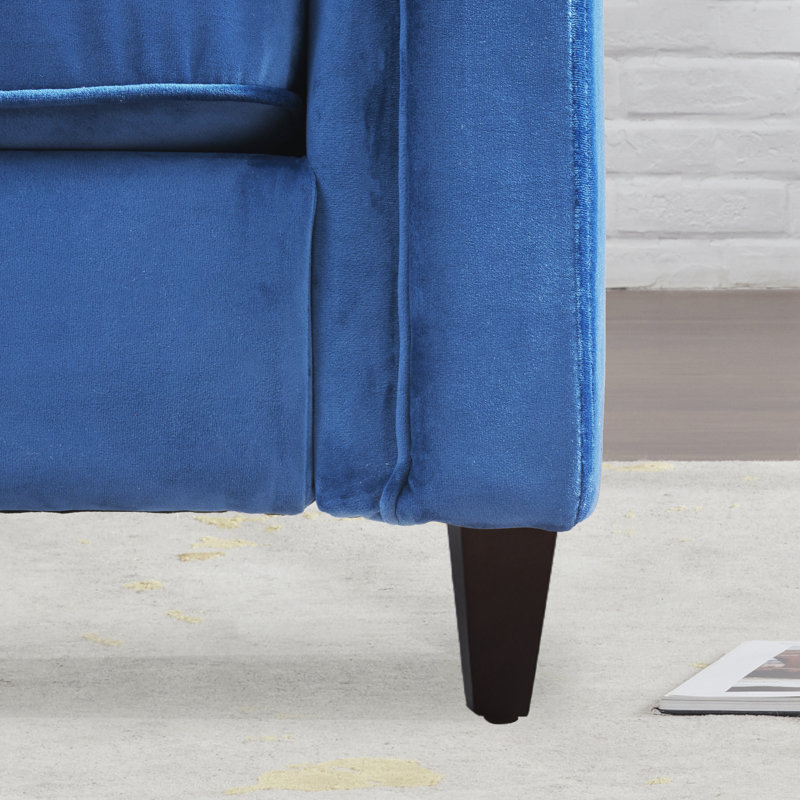 Canapé capitonné Chelsea, Velours bleu, Structure en bois