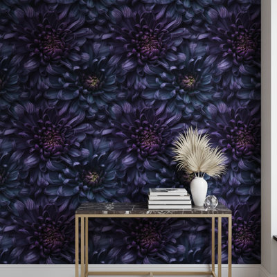 Papier peint floral, décoration murale mauve détaillée