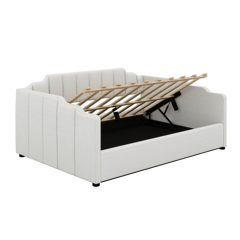Lit de jour rembourré avec rangement inférieur, Beige