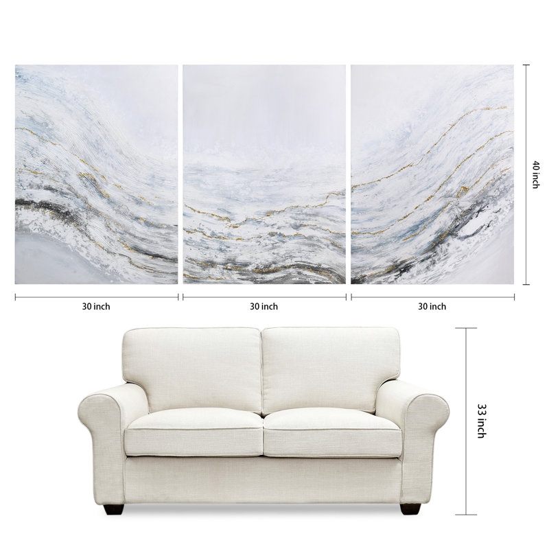 Blizzard Textured Metallic Abstract Triptych Canvas Wall Art, 40" x 90"