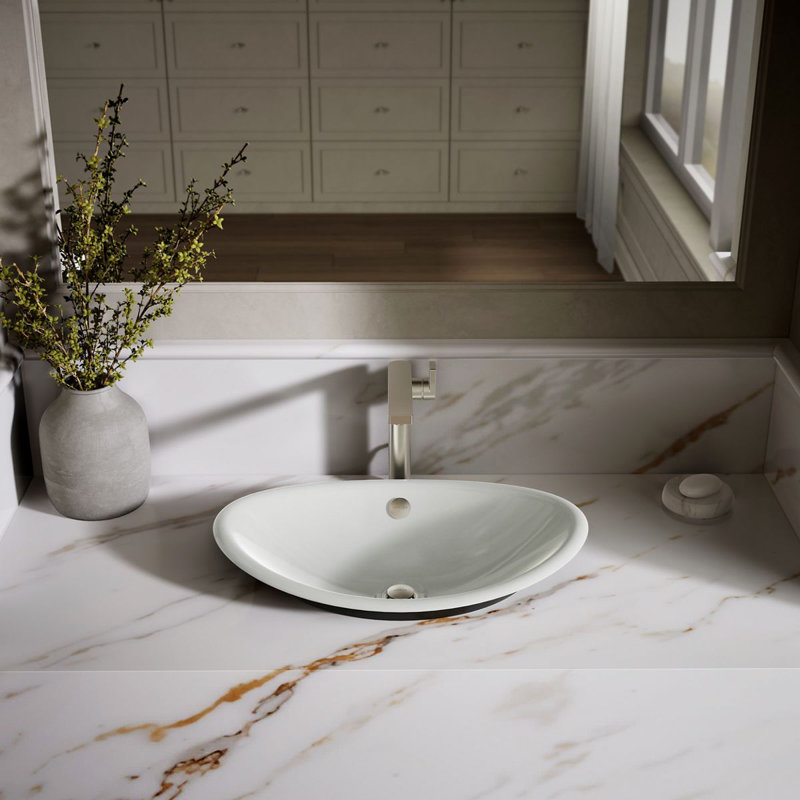 Iron Plains Metal Oval Vessel Bathroom Sink with Overflow, Black 'n Tan