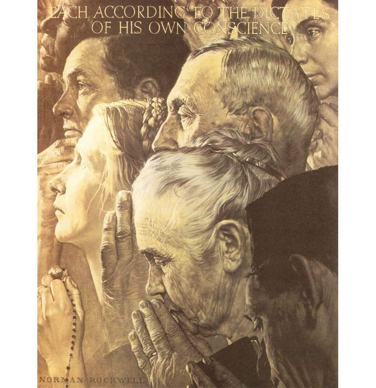 «Freedom to Woration» par Norman Rockwell, toile tendue avec châssis, H 24 po x l 17 po