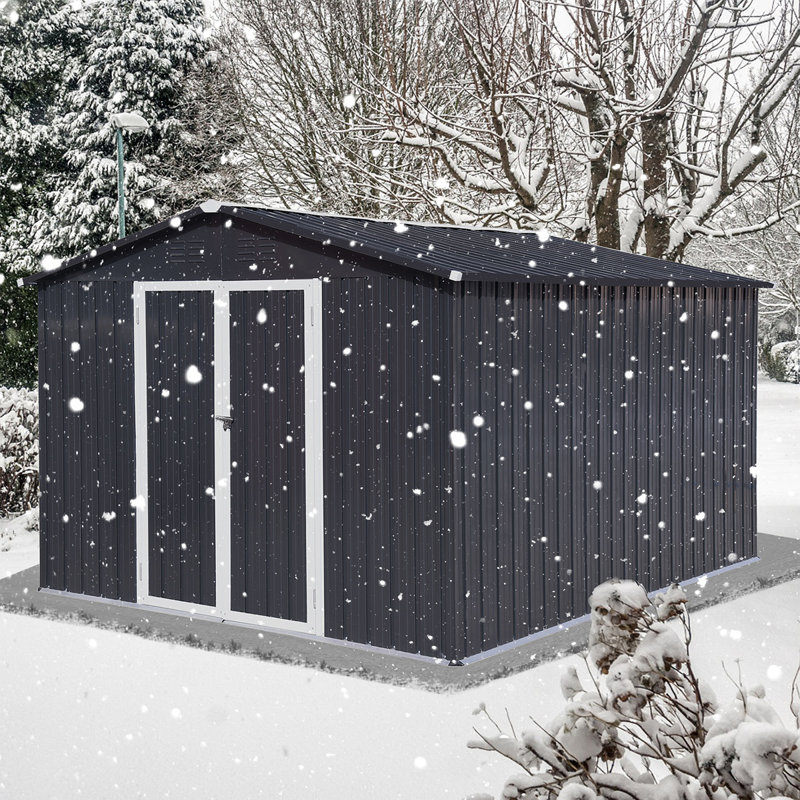 Metal Garden Sheds 12Ftx10ft Outdoor Storage Sheds, 79.9" H x 121.2" W x 147.6" D, White/Gray