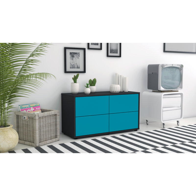 Hassan 92 cm W Chest of Drawers, Black/Dark Blue