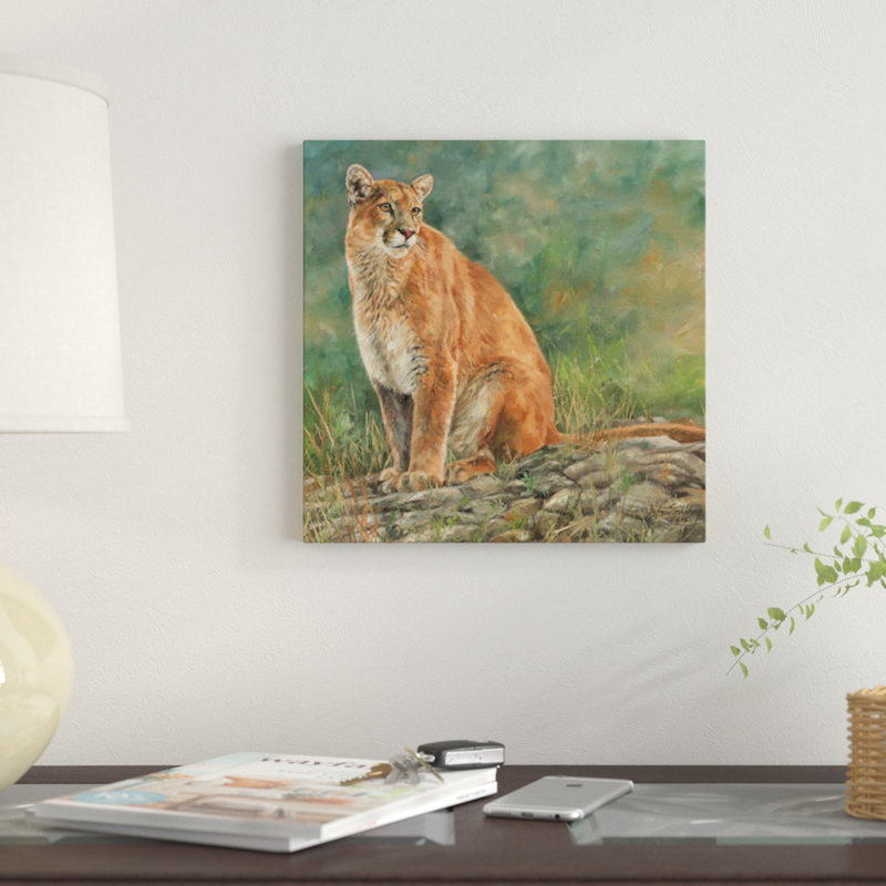 « cougar assis », impression sur toile, H 26 po x l 26 po x P 1,5 po, Pas de tapis, Toile tendue