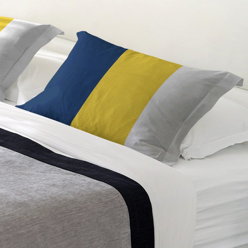 Striped Sham Set, Standard, Navy/Yellow/White, Microfiber