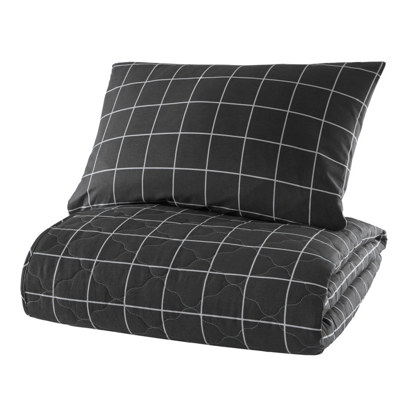 Ensemble de couvre-lit 100% coton Dyandra, Noir, Couvre-lit 71 po x 89 po + 1 taie d'oreiller stand