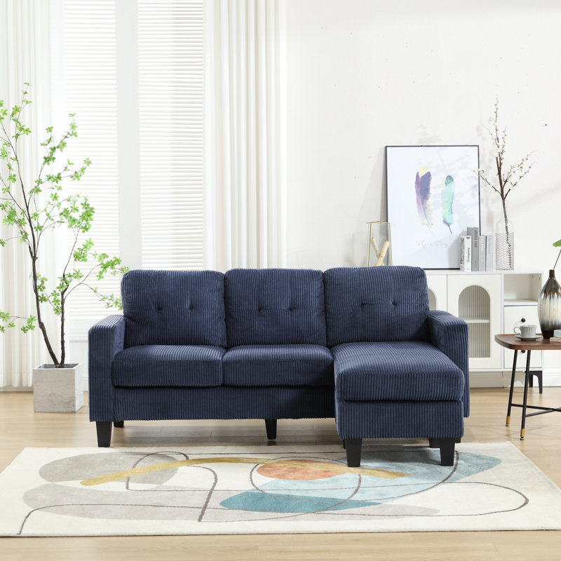 Sectional Couch with , L Shaped Sofa with Ottoman for Small Apartment, Navy Blue Velvet