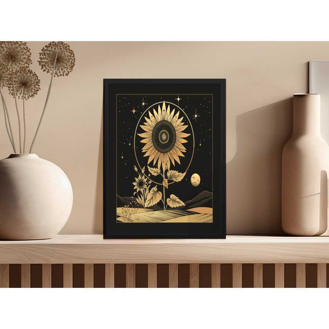 Gold Celestial Sunflower Design for Wall Dv©cor Elegant Framed Poster