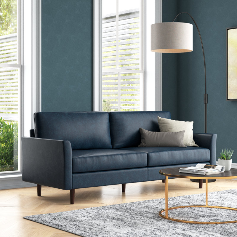 Assil Maple 80.3'' Wide Faux Leather Curved Arm Sofa, Assil  Blue Faux Leather