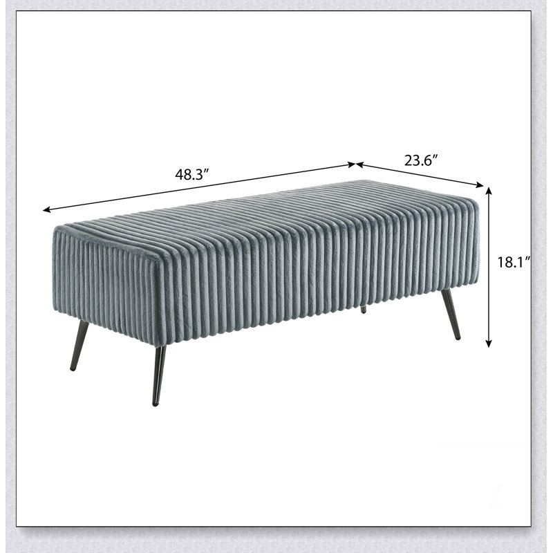 Banc rembourré en velours côtelé Mavela, Bleu