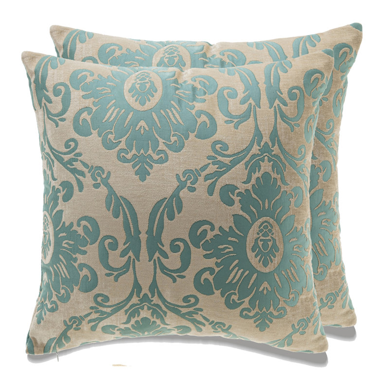 Ensemble de 2 coussins Florence, Motif floral bleu, H 24 po x l 24 po, Housse de coussin seulement - sans coussin