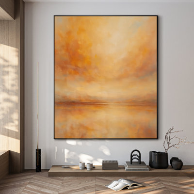 Extra Large Wall Art Fabric Print - Warm Golden Sky Sunset Wall Decor for Living Room or Bedroom - "Frame Assembly Required (Unfinished Frame)"
