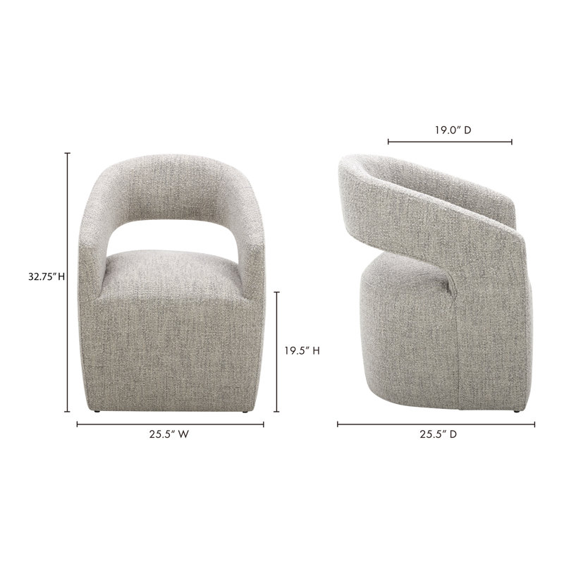 Camino Performance Fabric Rolling Arm Chair, Gray Performance Boucle