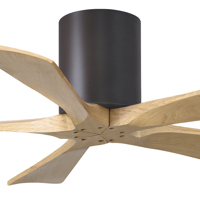 60" Irene 5-Blade Hugger Ceiling Fan with Wall Remote, 42", Brushed Pewter, Light Maple Tone