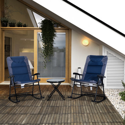 Outdoor Patio Furniture With 2 Rocking Chairs & Glass Coffee Table, Navy Blue, For Porch, Camping, Balcony View Blue Assortment Irresistible