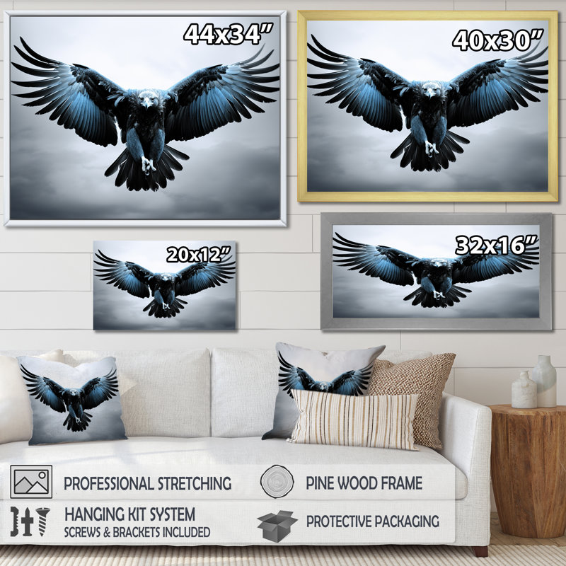 «Powerful Bold Eagle Sorage - Eagle», reproduction sur toile encadrée, Cadre simple argenté, H 34 po x l 44 po x P 1,5 po