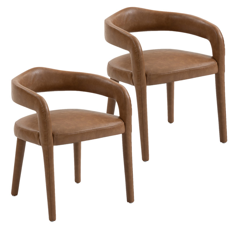Chaise de salle à manger moderne en similicuir, ensemble de 2, Selle de cuir