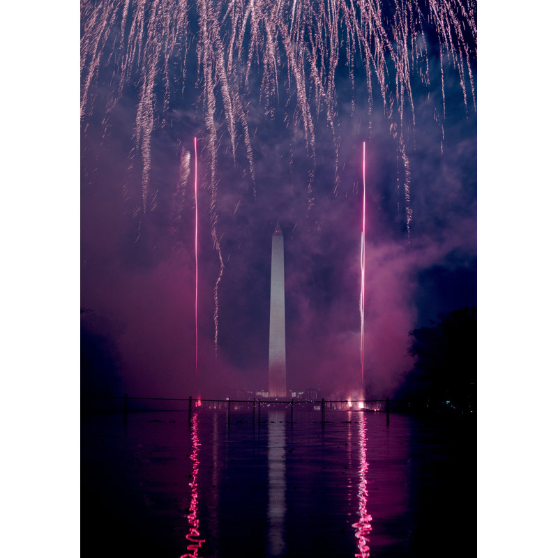 Fireworks At The Reflecting Pool Print by Angela Pan, Wrapped Canvas, 32" H x 24" W