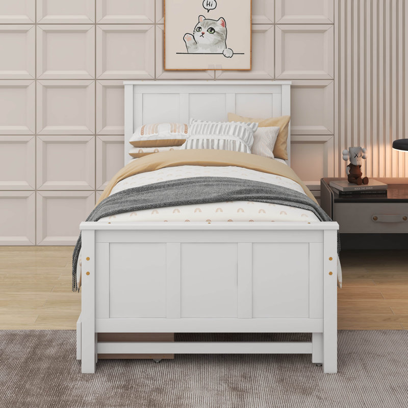 Lit plateforme simple avec lit gigogne et tiroirs, Blanc