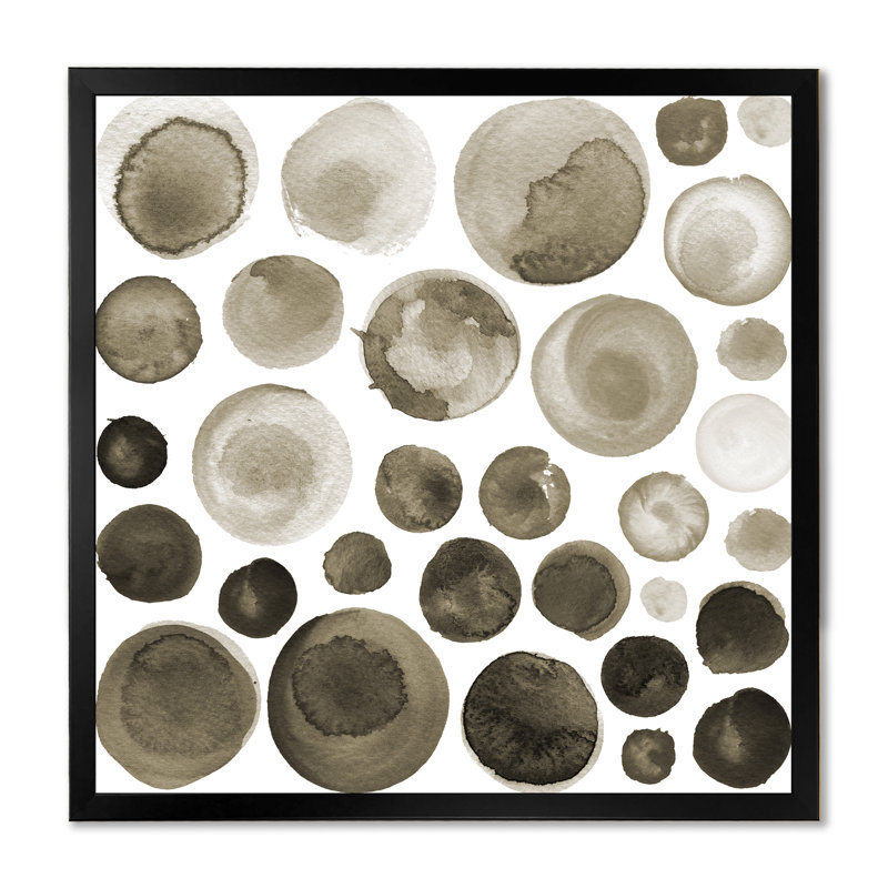 Ensemble de cercles d'aquarelle café brun - peinture sur toile, H 36 po x l 36 po x P 1,5 po, Cadre d'angle fermé noir