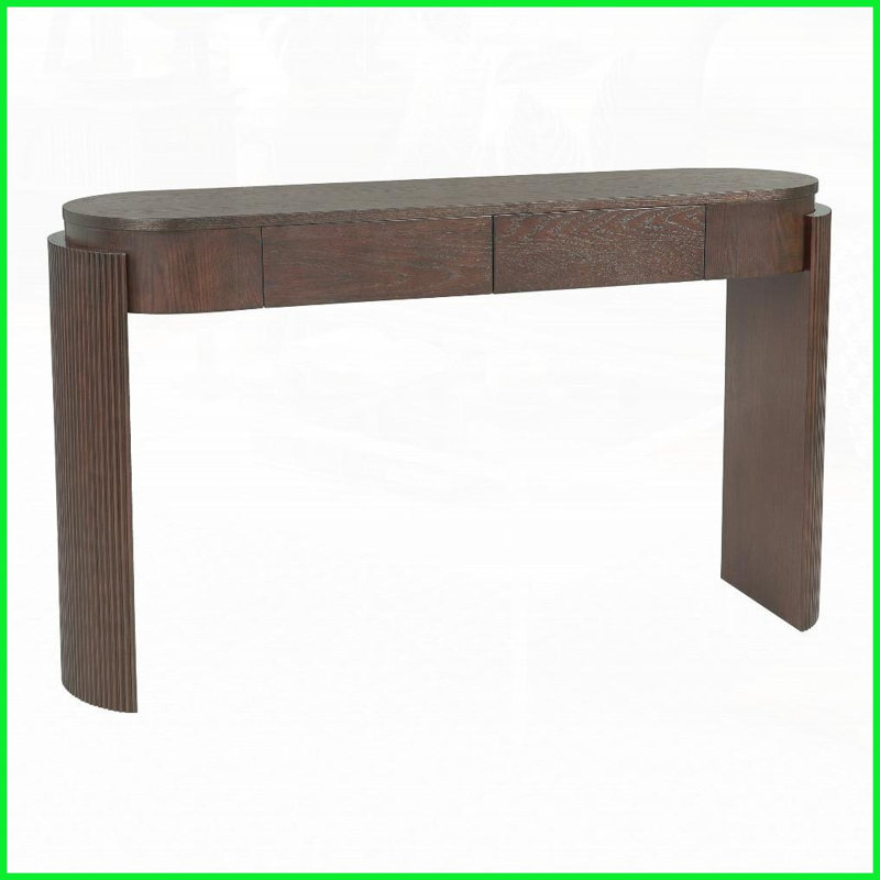 Table basse en grain de bois naturel avec pieds cannelés et amp; 2 tiroirs - Style intemporel pour le vestibule / salon