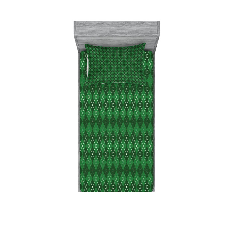 Ensemble de draps et taies décoratives Ambesonne, vert, vert foncé, blanc, Ensemble de draps pour lit simple TG + 1 drap-hous