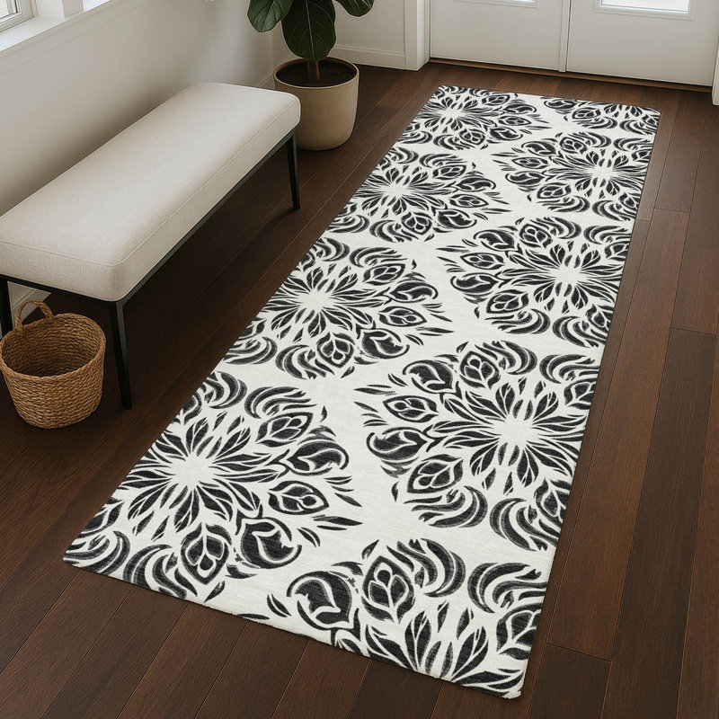 Machine Washable Indoor/Outdoor Chantille ACN2456 Damask Rug, 2'3" x 7'6" Runner, Ivory
