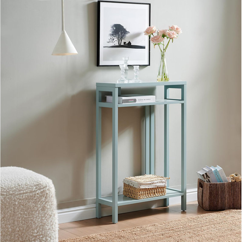 Console étroite de 22 pouces de largeur avec 3 tablettes de rangement à 3 niveaux, table d'appoint pour le salon ou le couloir