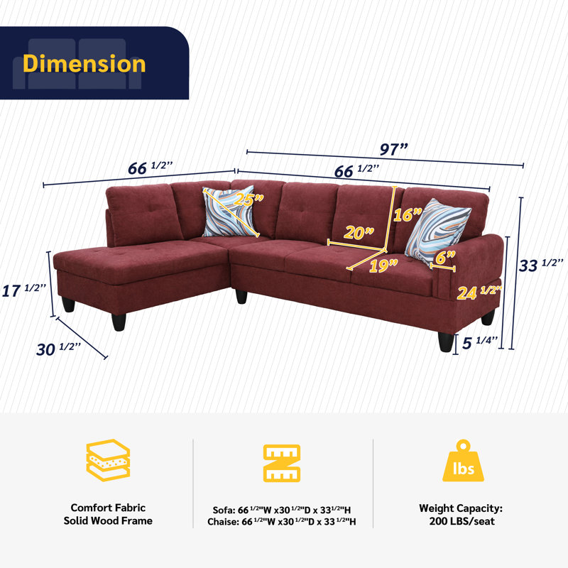 Almarie 97" 2 - Piece Upholstered Sectional, Red, Left Hand Facing
