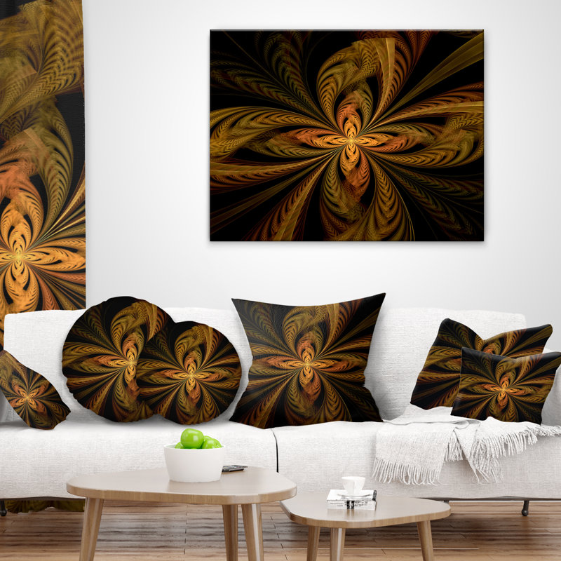 Motif de fleur coloré fractal - coussin imprimé abstrait, 16 po x 1 po, Coussin décoratif