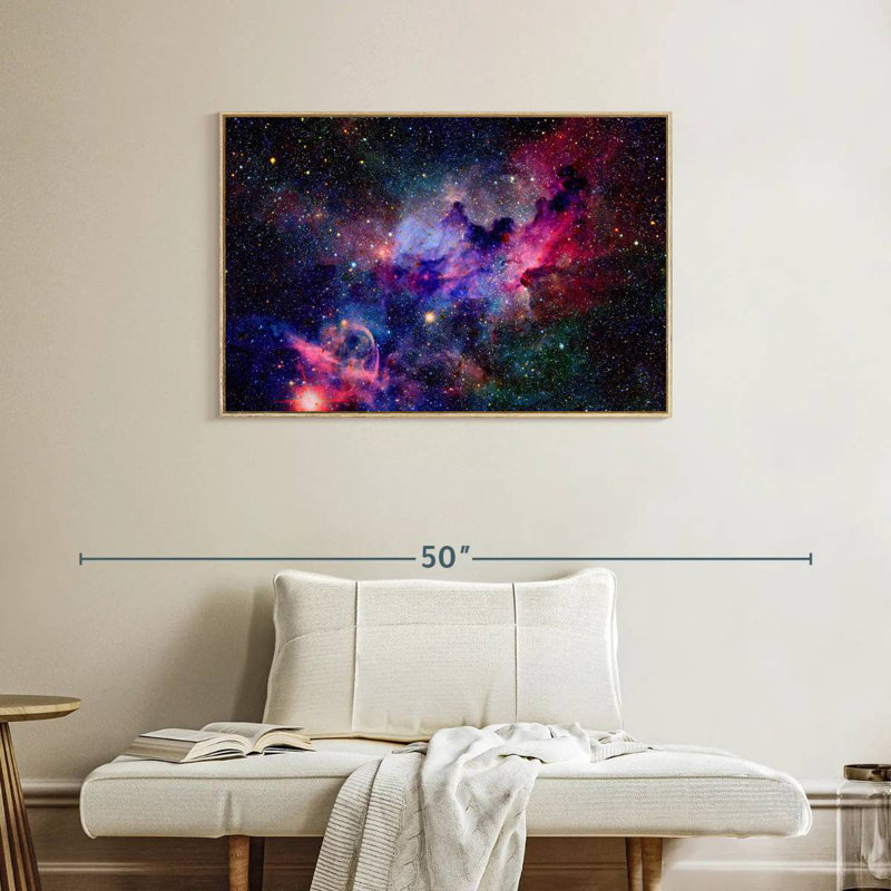 Galaxie nébuleuse de l'espace, Cadre flottant en bois naturel, 37 po x 25 po
