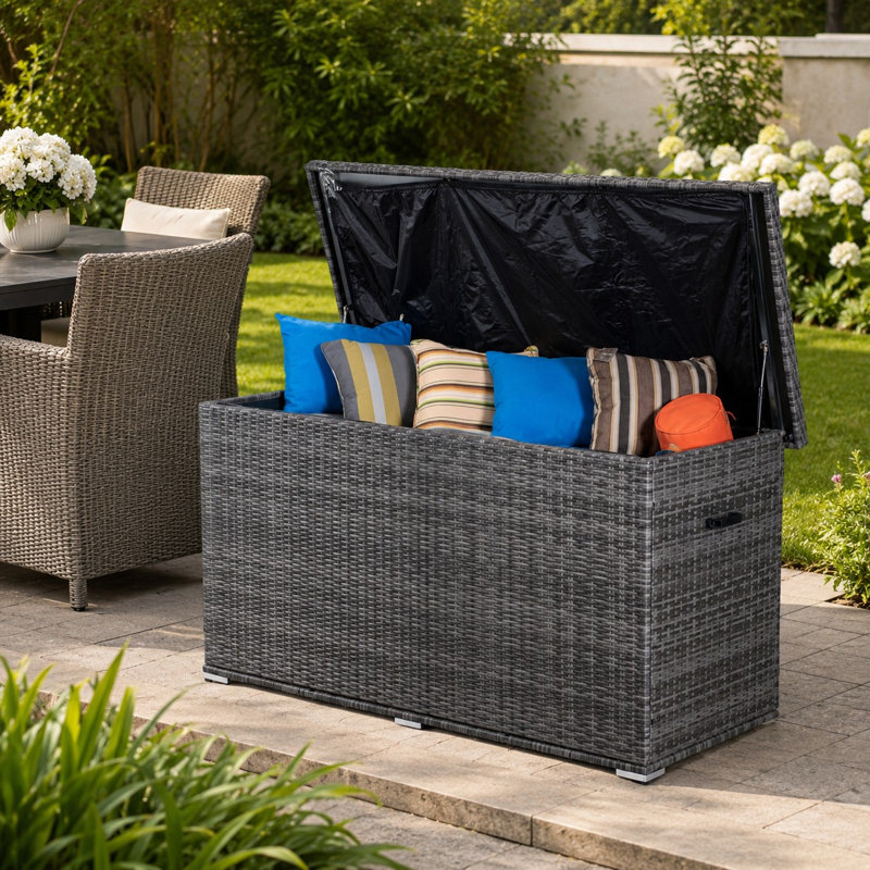 259 Gallon Outdoor Rattan Storage Box, Outdoor Large Deck Storage Box , Gray