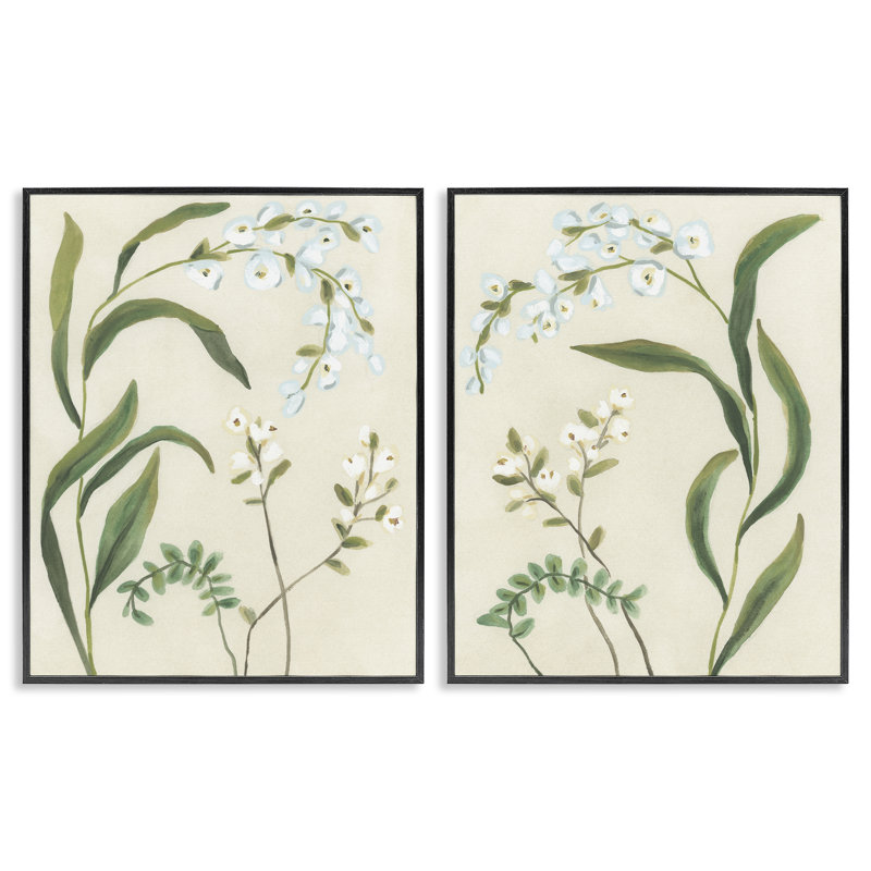 Ensemble de 2 giclées encadrées Vintage Snowdrop Stems, par June Erica Vess, H 14 po x l 11 po, Giclée encadrée noir minuit