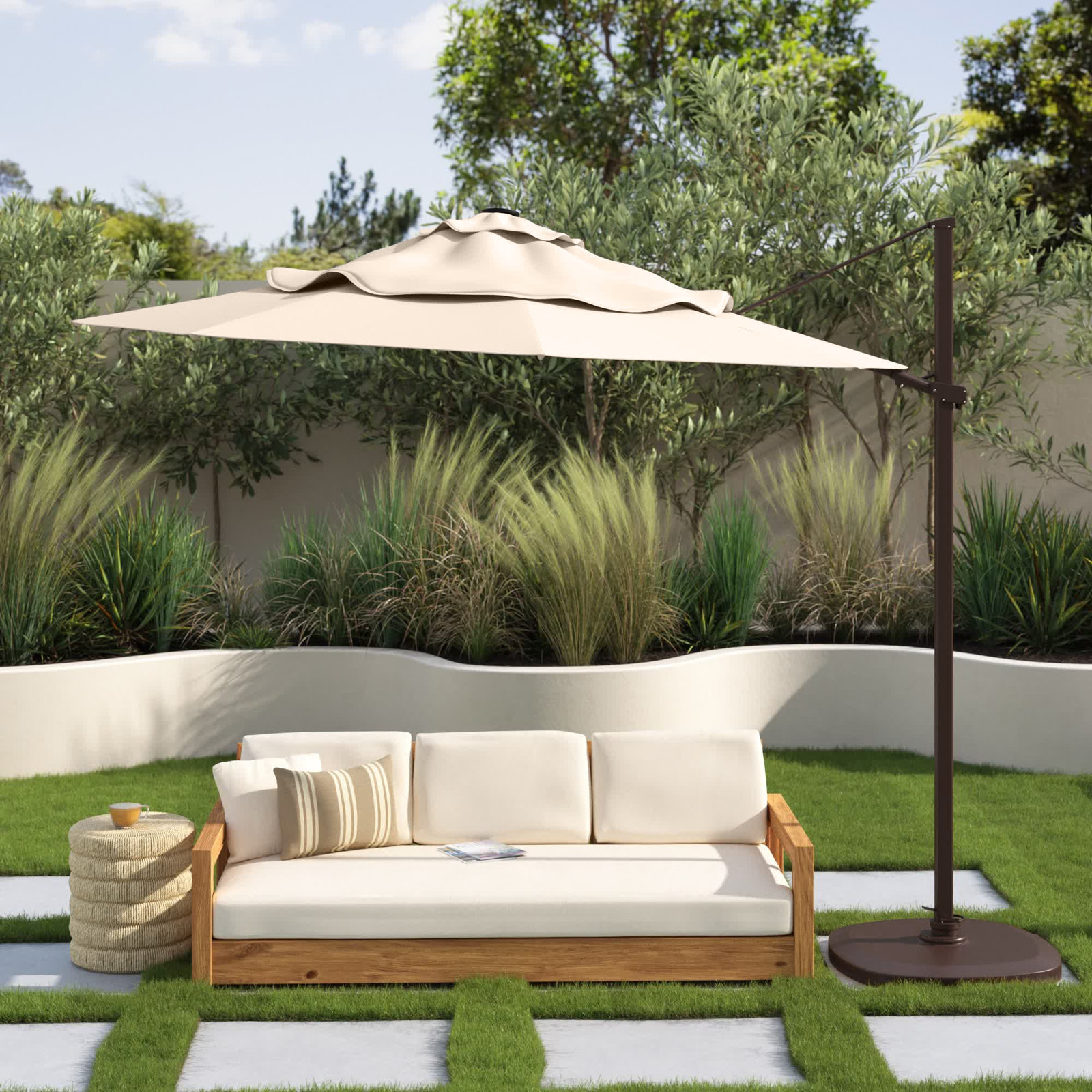 11.5' Sunbrella® Cantilever Umbrella, Canvas Natural Sunbrella® Canvas, Bronze