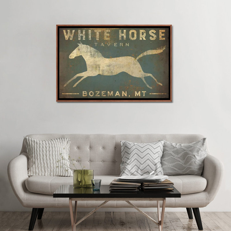 White Horse Tavern, art textuel sur toile tendue, H 18 po x l 26 po, Impression encadrée, Doré