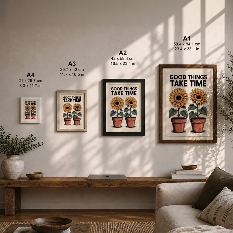 Good Things Take Time Botanical - Framed Print, Oak, A4 - 29.7 x 21.0 cm