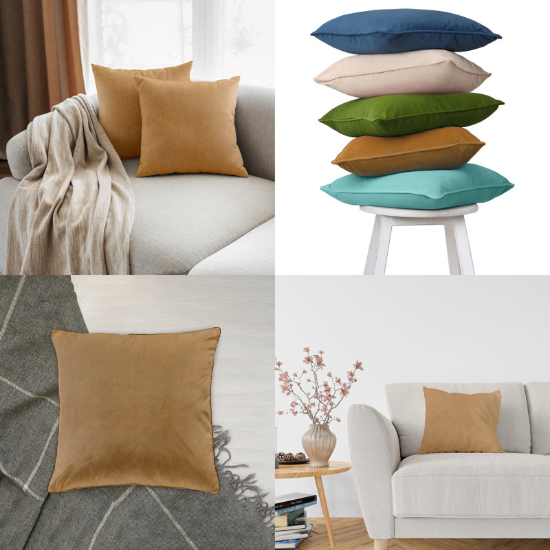 Mocha Velvet 20" Square Hypoallergenic Throw Pillow Set