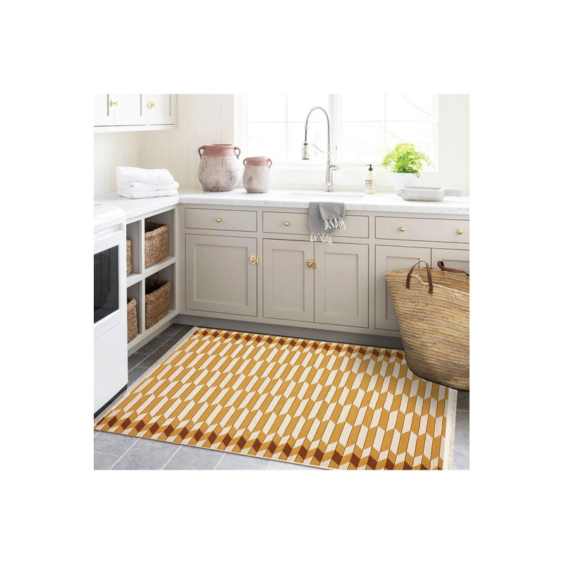 Paris Collection Beige Themed Geometric Honeycomb Pattern Creative Modern Decorative Machine Washable Rug