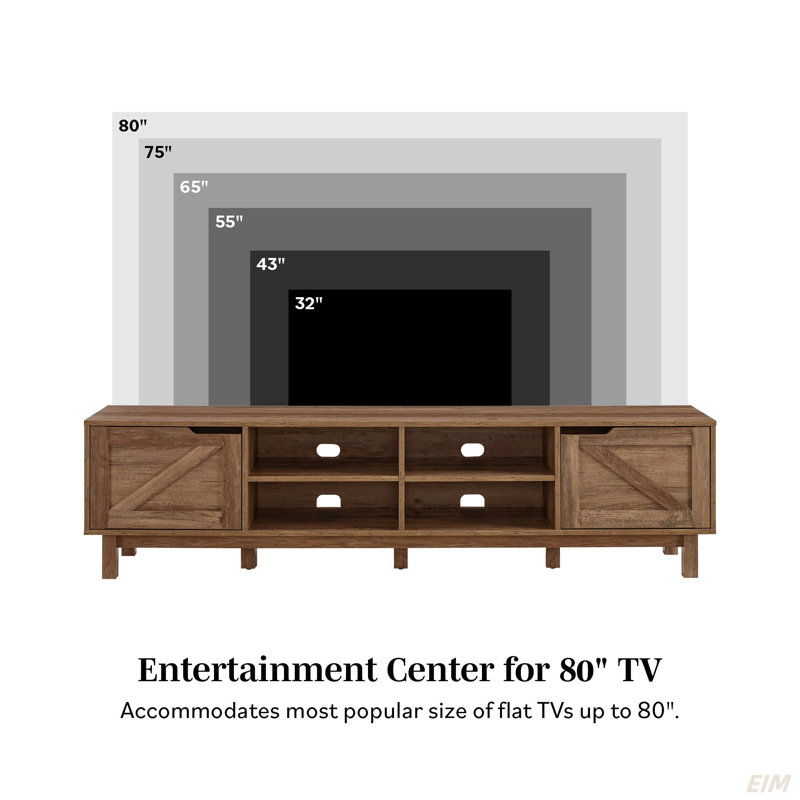 Meuble télé Rustic Barndoor pour téléviseur de 80 po ou moins (meuble télé), Chêne
