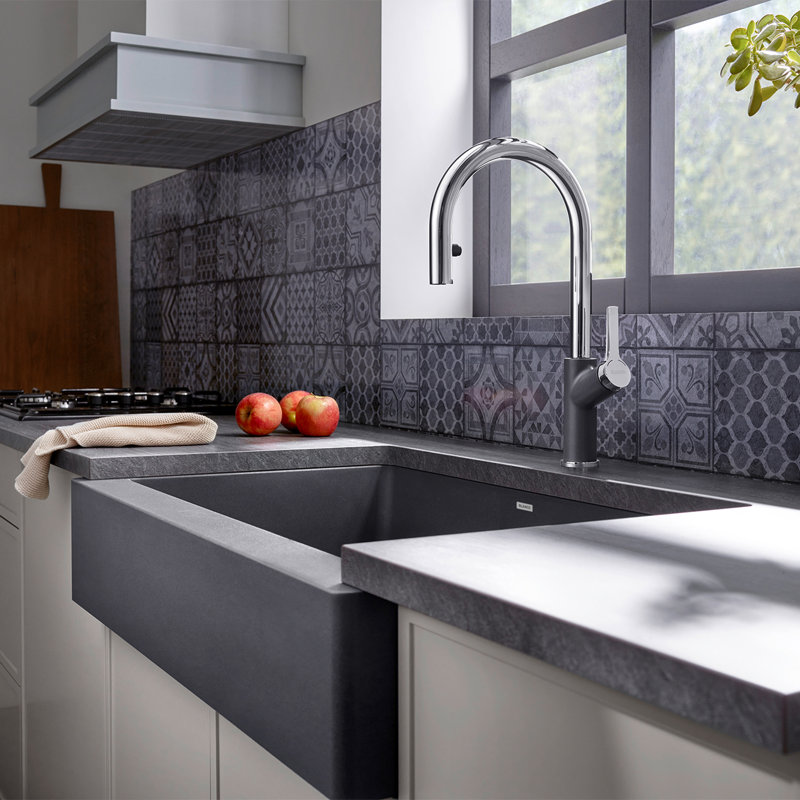 Urbena Pull-Down Dual-Spray Kitchen Faucet, Cinder/Chrome
