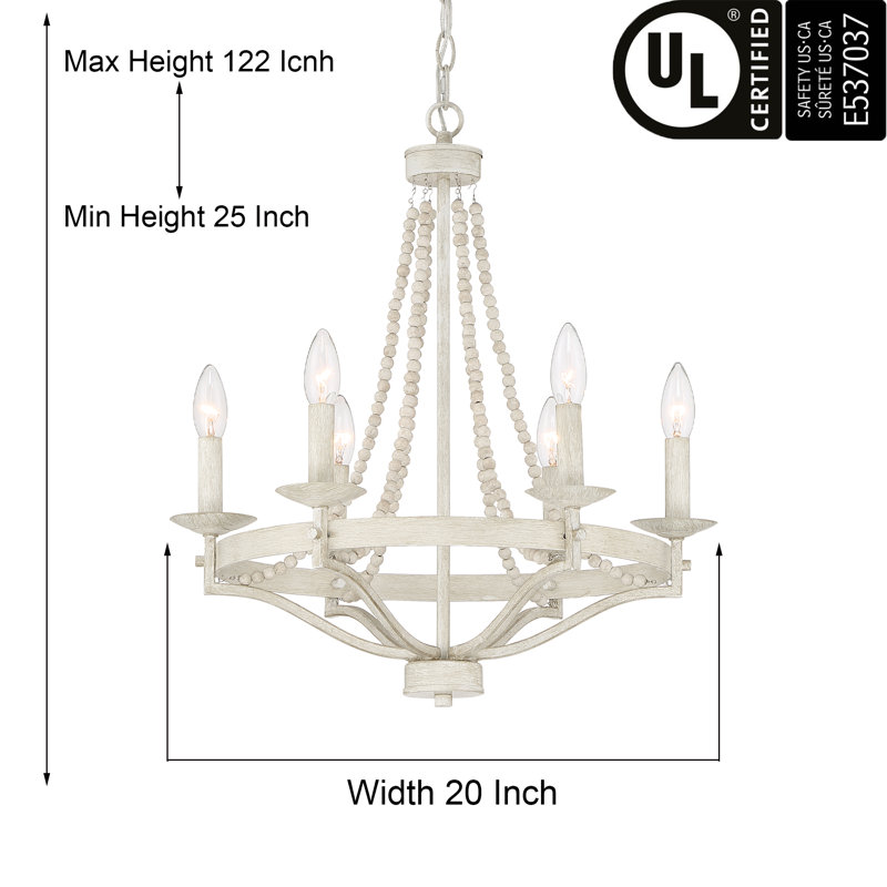 Speier 6 - Light Candle Style Empire Dimmable Entryway Beaded Chandelier, Ivory White