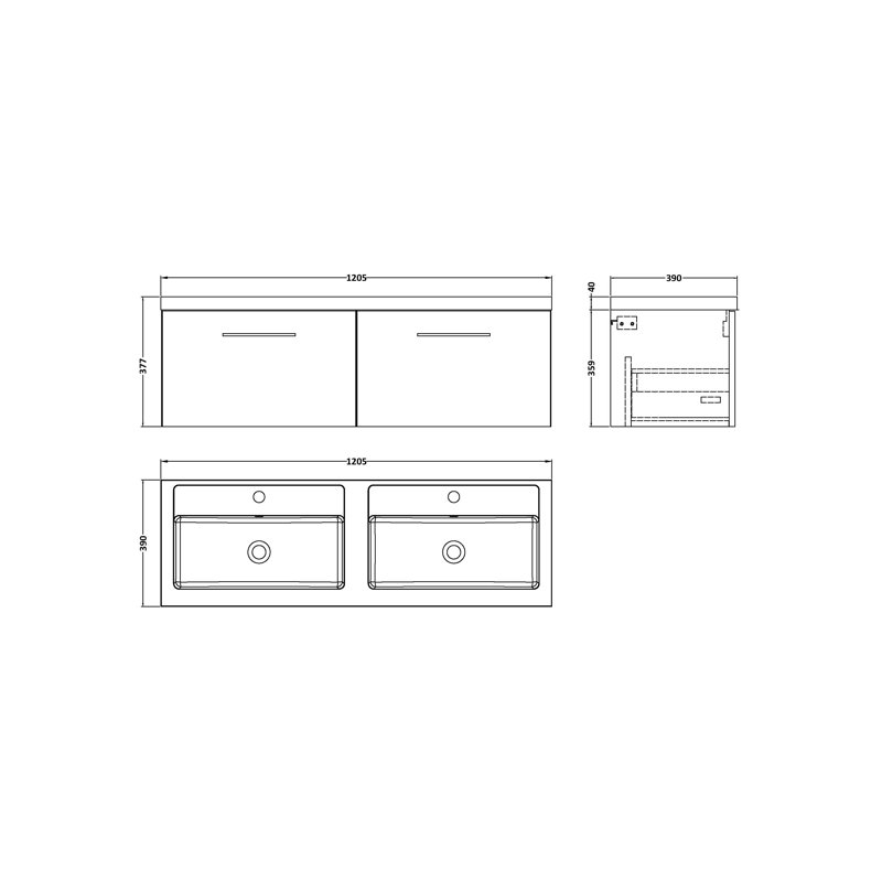 Arno 1205mm Double Bathroom Vanity with Integrated Polymarble Basin, Satin Anthracite