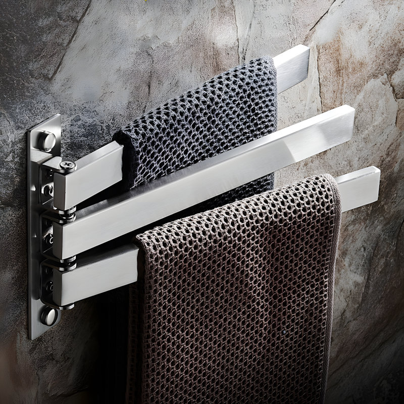 Porte-serviettes rotatif en acier inoxydable avec tablettes pliables à 3 niveaux, porte-serviettes mural sans perçage pour un rangement peu encombrant