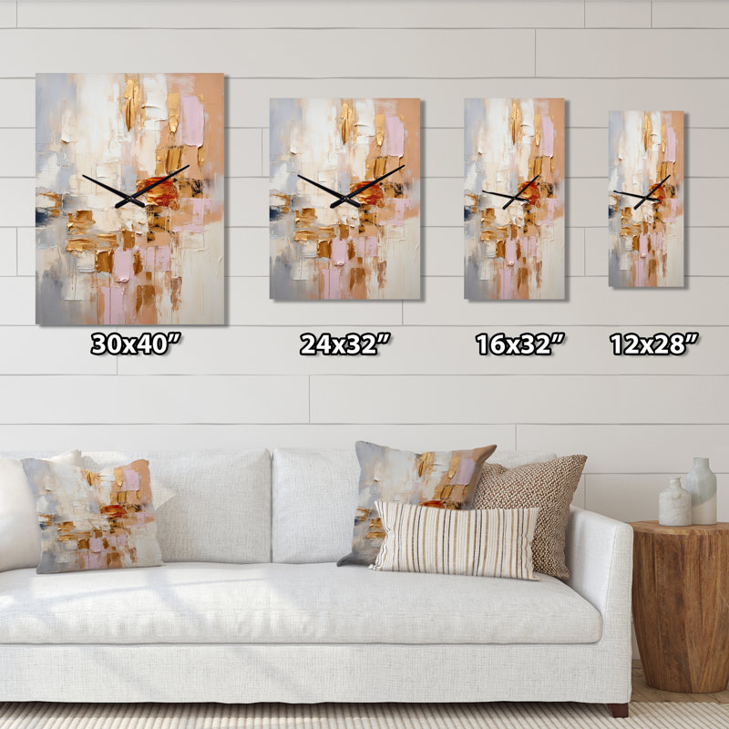Sudden Blossoming In Vintage Gold III - Horloge murale moderne géométrique, H 32 po x l 16 po x P 1 po