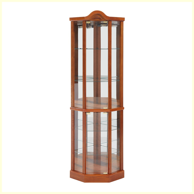 Vitrine moderne en verre lumineux avec tablettes réglables, Chêne