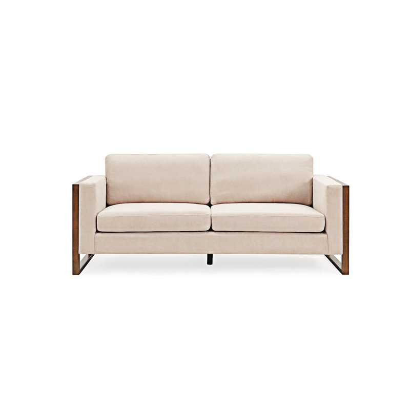 Canapé moderne avec pieds en bois, Taupe, Bois brun