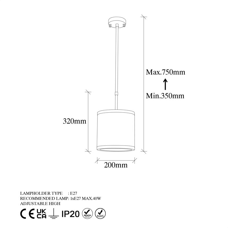 Luminaire suspendu cylindrique à 1 lumière