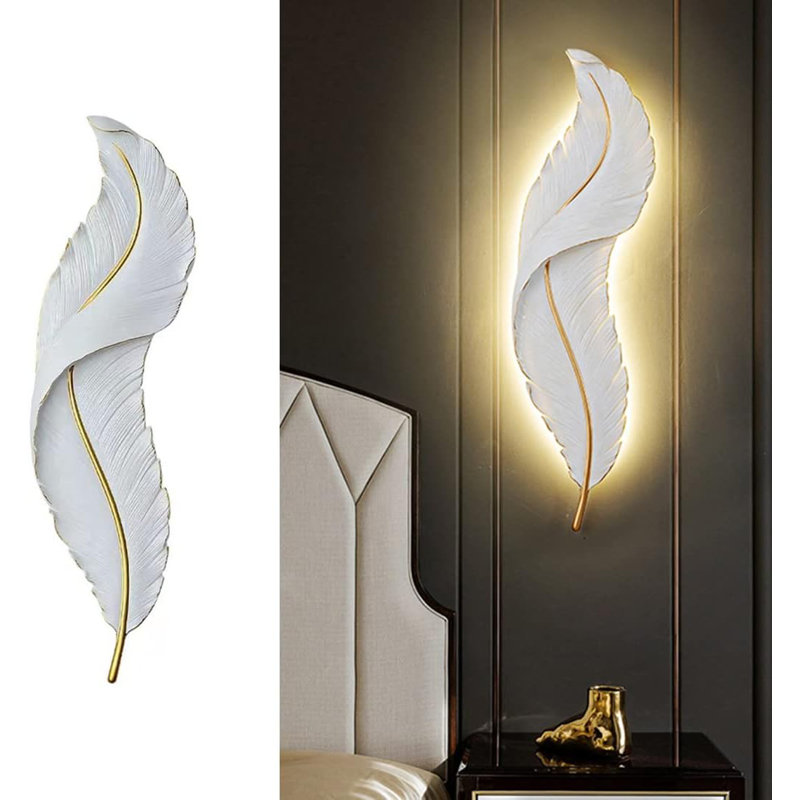 Modern Feather LED Wall Lamp, Hardwired Decorative Wall Mounted Light for Bedroom, Bedside, Corridor, Living Room and Background Wall