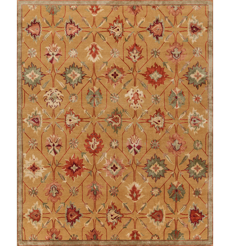 Palmettes Floral Area Rug in Gold/Red/Blue, Runner 3' x 7'